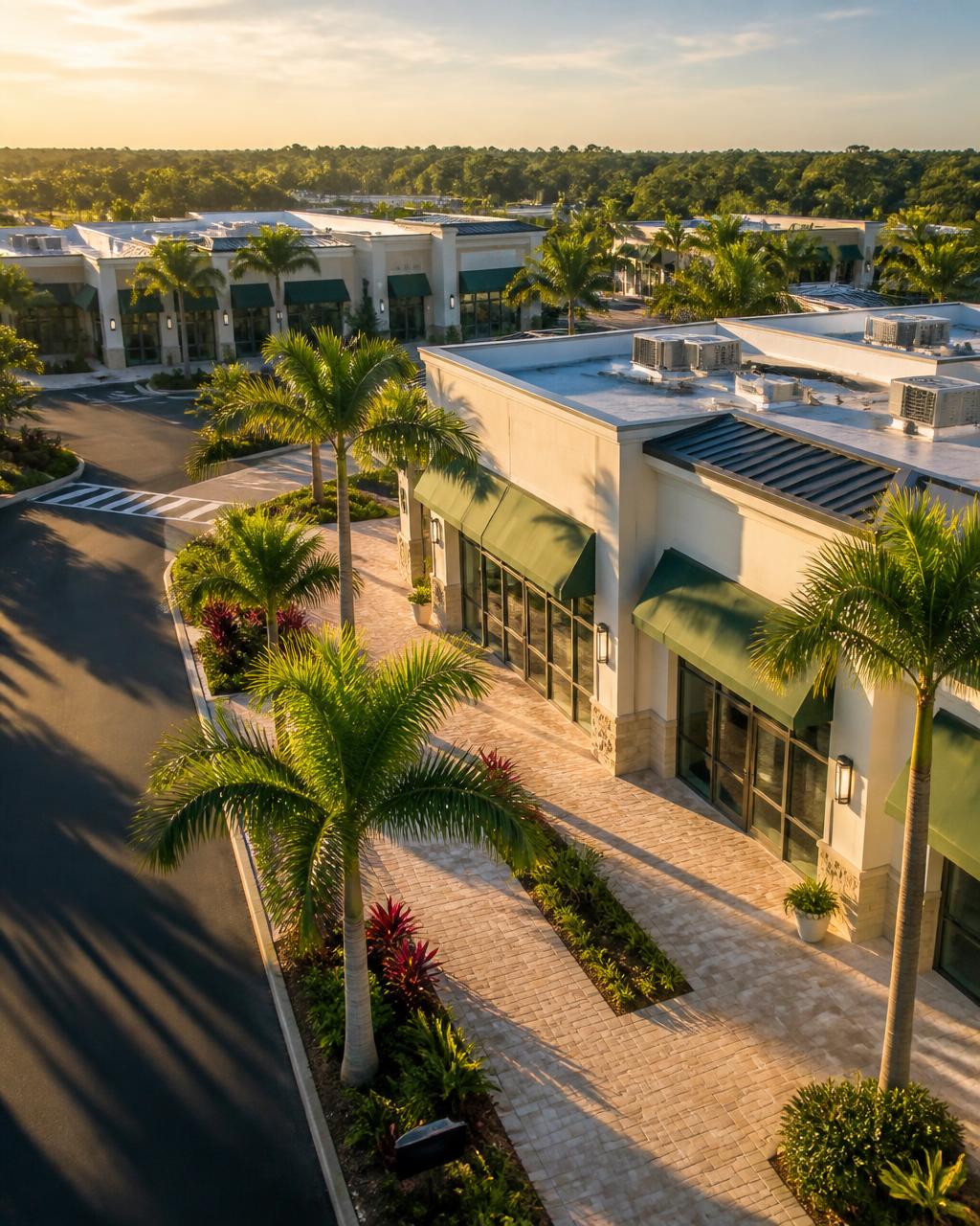 Pasco Business Center storefronts and landscaping in Zephyrhills, FL