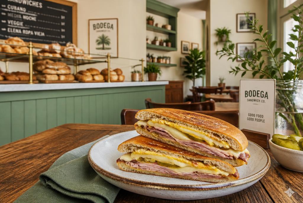 The Sandwich Spot interior with Cuban sandwiches and fresh bread